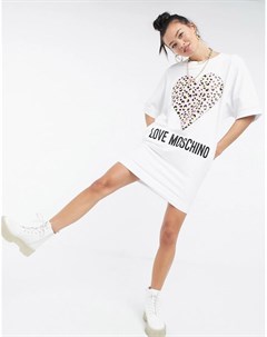 Белое платье с леопардовым принтом в форме сердца Love moschino
