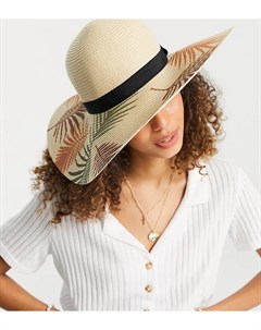 Соломенная шляпа телесного цвета с принтом пальмовых листьев South beach