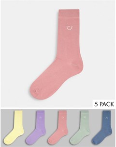 Набор из 5 пар разноцветных носков с вышивкой New look