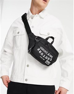 Черная сумка кошелек на пояс с логотипом Versace jeans couture