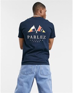Темно синяя футболка с принтом на спине Solent Parlez
