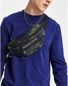 Многоцветная сумка кошелек на пояс с камуфляжной расцветкой и логотипом Versace jeans couture