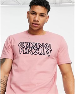 Футболка пыльно розового цвета с принтом в виде линейного логотипа Original penguin