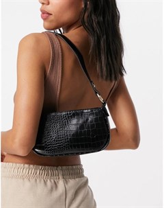 Черная сумка на плечо в стиле 90 х с эффектом крокодиловой кожи Asos design