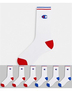 6 пар белых носков с логотипом Champion