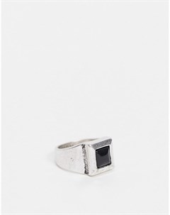 Серебристое кольцо печатка с квадратным камнем luxe Icon brand