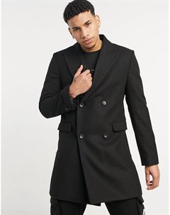 Черное двубортное пальто Moss London Moss bros