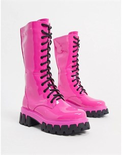 Розовые высокие ботинки из искусственной кожи на шнуровке Koi footwear
