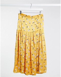 Желтая юбка миди со складками и цветочным принтом London Ghost