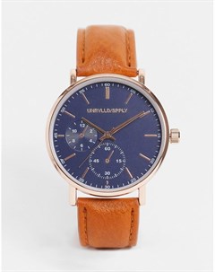 Классические часы с синим циферблатом и коричневым ремешком Asos design