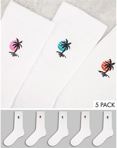 Набор из 5 пар белых носков с вышивкой New look