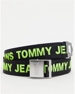 Черный текстильный ремень с желтым логотипом Tommy jeans