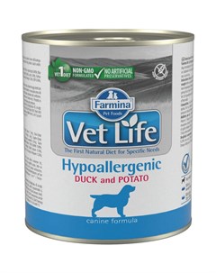 Влажный корм Vet Life Dog Hypoallergenic пищевая аллергия утка 300 г Farmina