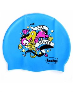 Шапочка для плавания Silicone Cap Printed 3047 00 75 принт морской конек ярко голубой Fashy