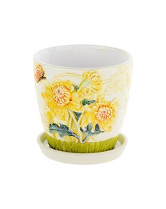 Горшок цветочный с поддоном yellow flower 12x12x11см Dehua ceramic