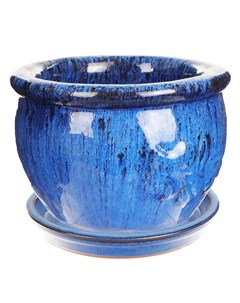 Горшок олива 28x19 см синий c поддоном Hoang pottery
