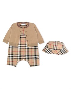 Комплект из ромпера и шапки с кардиганом Burberry kids