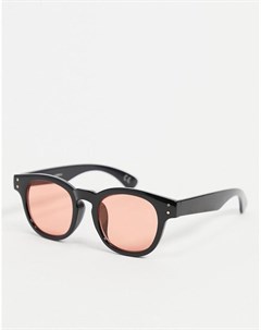 Солнцезащитные очки в круглой черной оправе с розовыми стеклами Asos design
