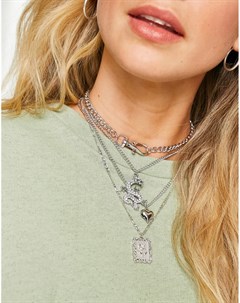 Многорядное серебристое ожерелье с подвесками Ashiana