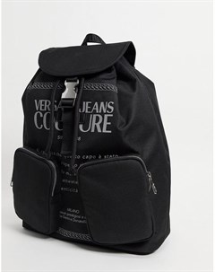 Черный рюкзак с логотипом и застежкой зажимом Versace jeans couture