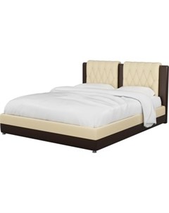 Интерьерная кровать Камилла эко кожа бежево коричневый Артмебель