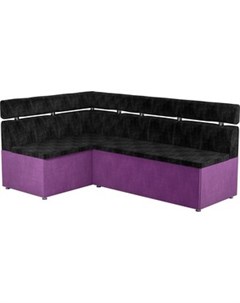 Кухонный угловой диван Классик микровельвет черно фиолетовый левый Мебелико