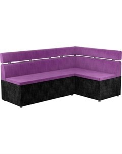 Кухонный угловой диван Классик микровельвет фиолетово черный правый Мебелико