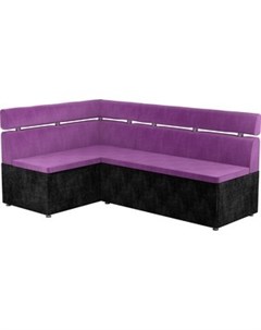 Кухонный угловой диван Классик микровельвет фиолетово черный левый Мебелико