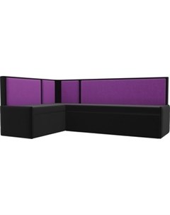 Кухонный угловой диван Кристина микровельвет черно фиолетовый левый Мебелико