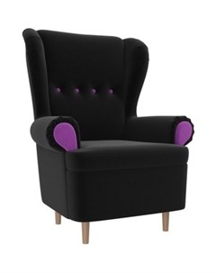 Кресло Торин микровельвет черный подлокотники фиолетовые Артмебель