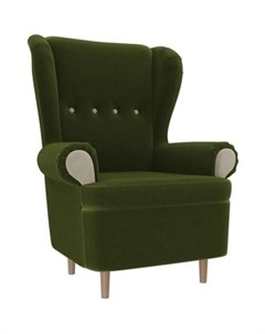 Кресло Торин микровельвет зеленый подлокотники бежевые Артмебель