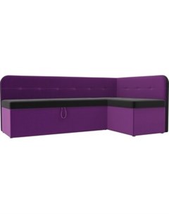 Кухонный угловой диван Форест микровельвет черный фиолетовый правый угол Артмебель