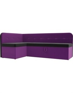 Кухонный угловой диван Форест микровельвет черный фиолетовый левый угол Артмебель