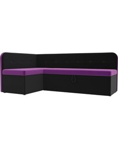 Кухонный угловой диван Форест микровельвет фиолетовый черный левый угол Артмебель