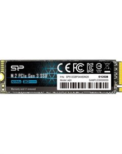 SSD накопитель 512GB P34A60 M 2 2280 PCI E 3x4 R W 2200 1600 MB s Silicon power