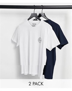 2 футболки темно синего и белого цвета с круглым логотипом Originals Jack & jones