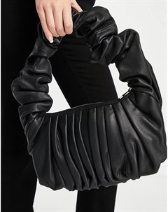 Черная кожаная сумка на плечо с крупными сборками Asos design