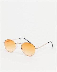 Золотистые солнцезащитные очки с круглой оправой и оранжевыми стеклами Asos design
