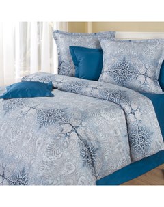 Комплект постельного белья семейный Магия Шелка Персидская Ночь синий с серым Balimena