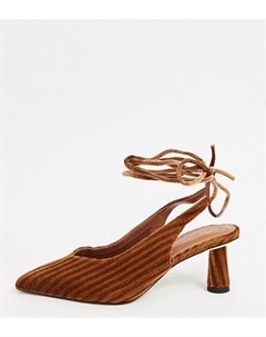 Светло коричневые туфли на среднем каблуке с завязкой Wide Fit Asos design