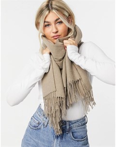 Бежевый шарф в стиле oversized с добавлением шерсти и бахромой Asos design