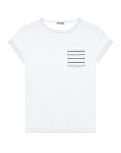 Белая футболка с карманом в полоску детская Brunello cucinelli