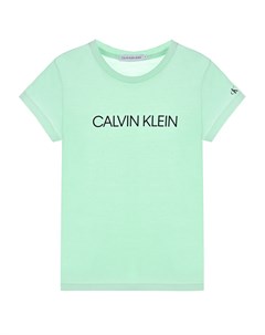 Футболка мятного цвета с логотипом детская Calvin klein