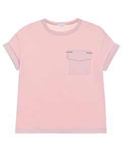 Розовая футболка с накладным карманом детская Brunello cucinelli