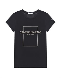 Черная футболка с бежевым логотипом детская Calvin klein