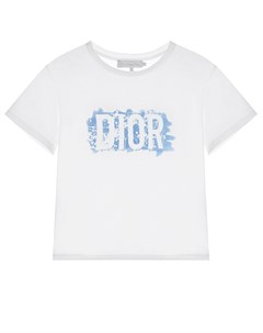 Белая футболка с голубым логотипом детская Dior