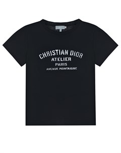 Черная футболка с белым логотипом детская Dior