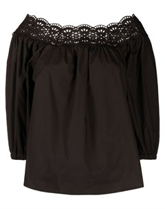 Блузка с открытыми плечами и английской вышивкой Parosh