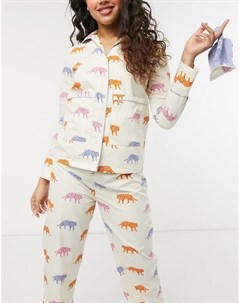 Пижамный комплект из рубашки с длинным рукавом штанов и маски для глаз с принтом в виде тигров Daisy street