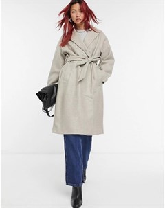 Серое классическое пальто с поясом на талии Vero moda